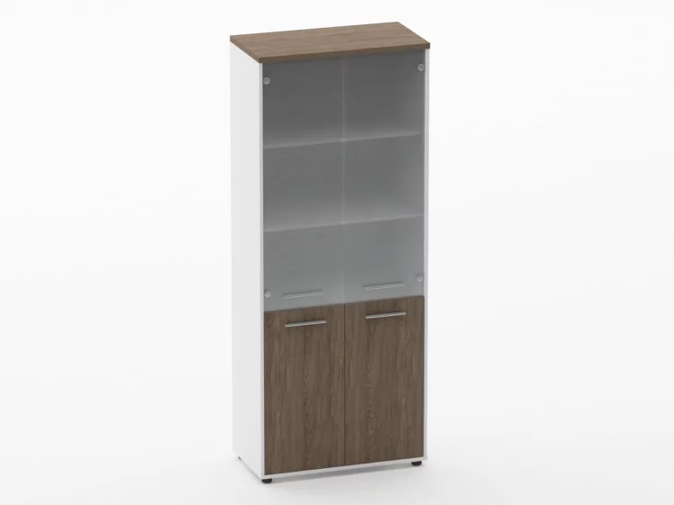 Шкаф 4 широкий верх стеклянные двери, низ закрытый Deka 10.19.171 Дуб Верцаска/Белый_0