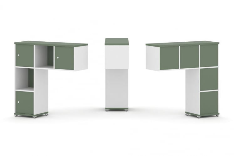 Надставка на стол низкая односторонняя + задняя стенка (5шт.) + распашной фасад (3 шт.) CONCEPT CN.ONN-002 Кобо Белый бриллиант Белый металл_0