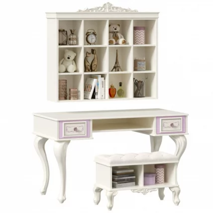 Стол письменный с полкой навесной и банкеткой Маркиза 04 Алебастр Шампань_2