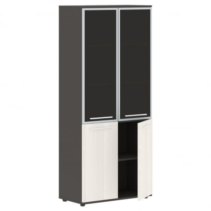 Шкаф комбинированный  с дверьми в металлической раме ЕДИС ЕХCС 85.7 Ясень Траун Белый Мокко / EDIS EHCS_1