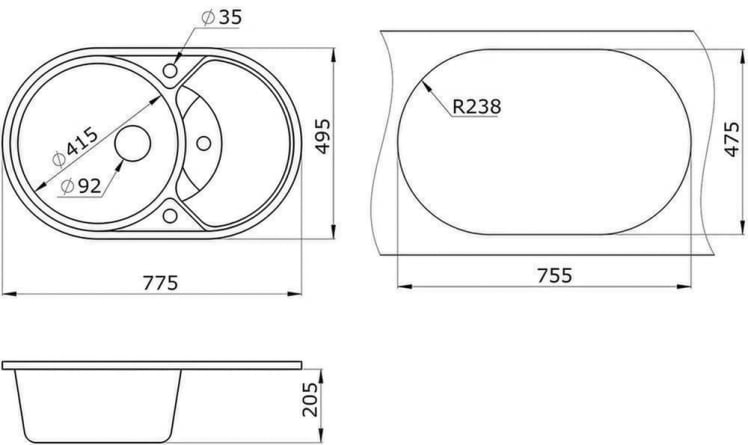 Кухонная мойка GRANULA 7801 Черный_2