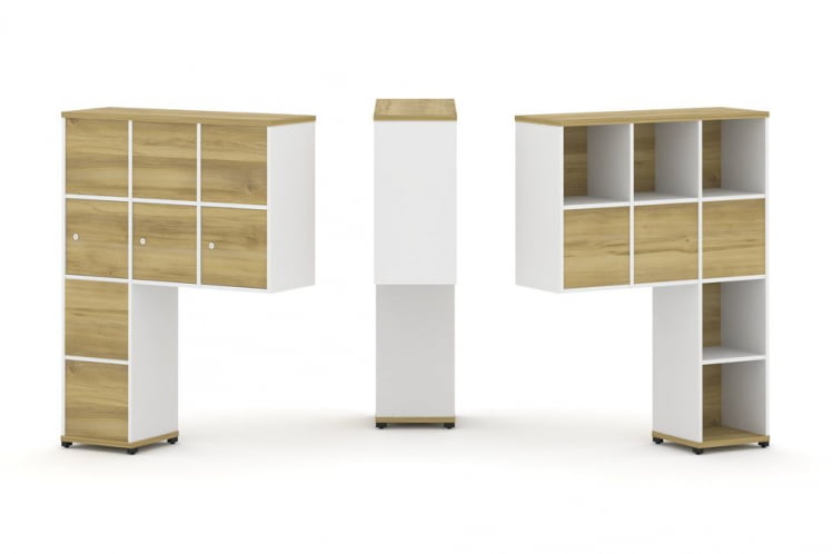 Надставка на стол высокая двухсторонняя + задняя стенка (8 шт.) + распашной фасад (3 шт.) CONCEPT CN.DNV-010 Дуб Винченцо Белый бриллиант Черный металл_0