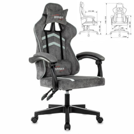 Кресло компьютерное BRABIX Shooter GM-12, 2 подушки, ткань, серое_0