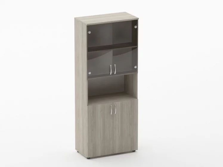 Шкаф высокий со стеклом и нишей Glassy 6.19.141 Дуб сантана светлый_0