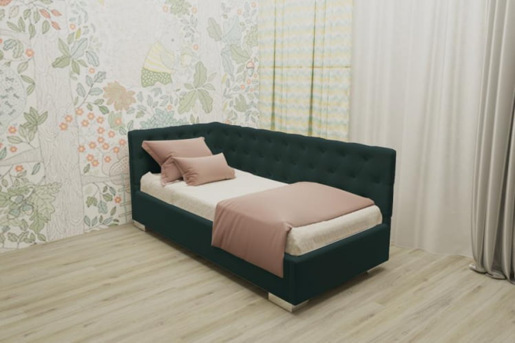 ДЕТСКАЯ МЯГКАЯ ИНТЕРЬЕРНАЯ КРОВАТЬ ВЕРСАЛЬ С ОРТОПЕДИЧЕСКИМ ОСНОВАНИЕМ (BERHOUSE) Цвет фасада: Зеленый; Материал фасада: Металл/Велюр; Спальное место: 1200х1900_0