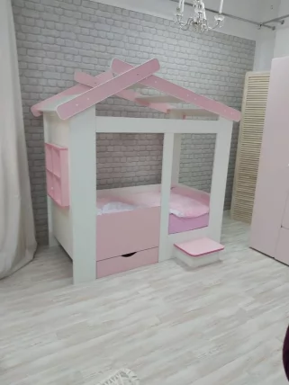 Ящик и ступенька для кровати Теремок Белый-Розовый_0