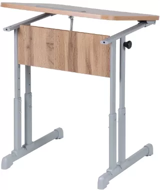 Парта одноместная эргономичный с углом наклона и пеналом (рост 3-7) Клен Танзау/Металл Серый_0