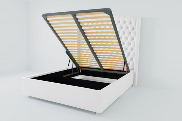 Мягкая интерьерная кровать "Берлин Люкс" с подъемным механизмом Материал фасада: Искусственная кожа; Спальное место: 2000х2000 мм; Цвет фасада: Белый; Цвет корпуса: Белый _0