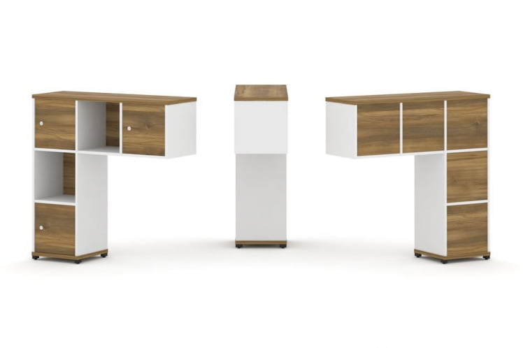 Надставка на стол низкая односторонняя + задняя стенка (5шт.) + распашной фасад (3 шт.) CONCEPT CN.ONN-002 Сандал Янтарный Белый бриллиант Черный металл_0