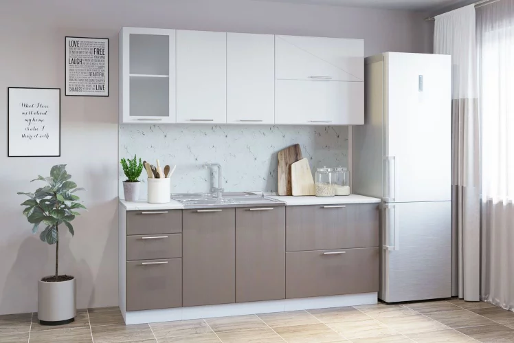 Гарнитур кухонный СОФТ В 1 (накладная мойка) рельеф белый/кофейный_0