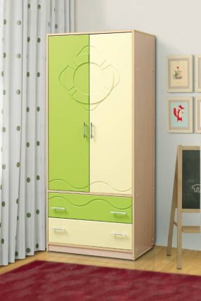 Шкаф 2-дверный Юниор-12.1 МДФ глянец Дуб молочный/Светло-зеленый/Ваниль_0