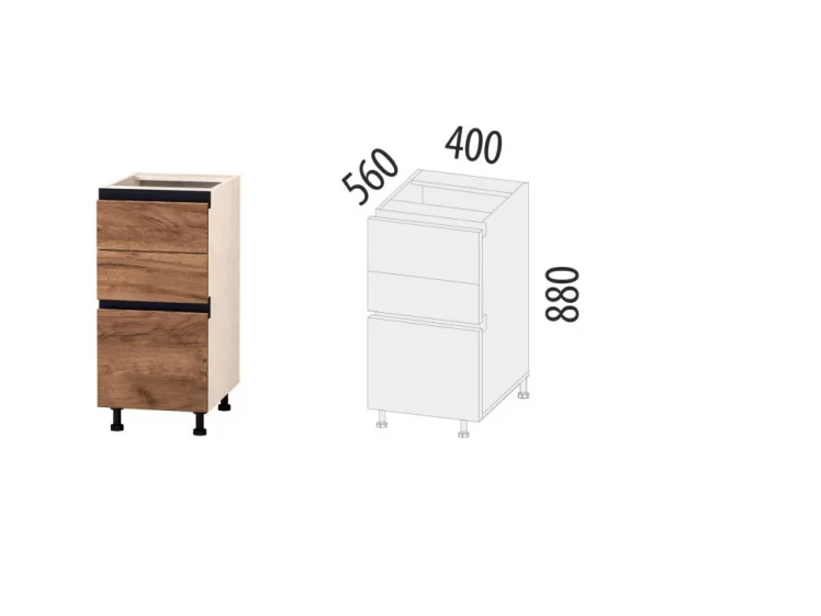 Напольный шкаф (3 ящика с доводчиком Titusoft) Дакота 60_1