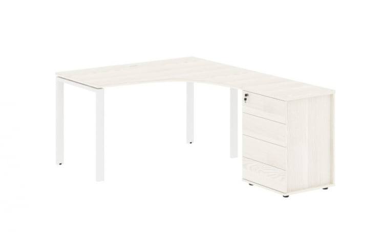 Стол эргономичный с тумбой правый EDIS EUCET 1318 R Ясень Траун Белый_0