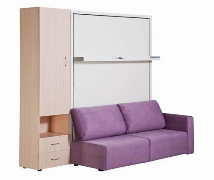 Шкаф-диван-кровать Смарт 1 3-в-1 левый 1600 Белая шагрень_0