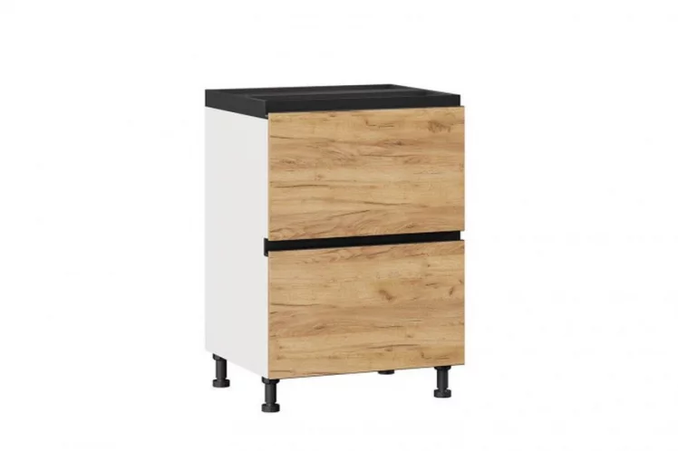 Тумба кухонная 600 с 2 ящиками ЛЮКС (4) Шервуд ЛД 281.790.000.102 Белая Дуб золотой_0