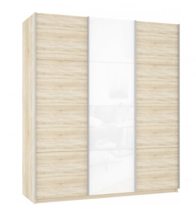 Шкаф-купе трехдверный Прайм 2100 ДСП/Белое стекло/ДСП Дуб сонома_0