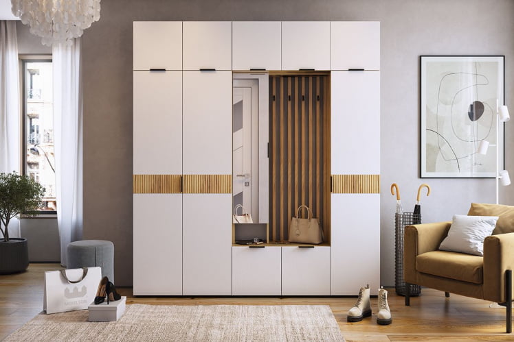 Прихожая Бери К1 Дуб крафт золотой/белое дерево_0