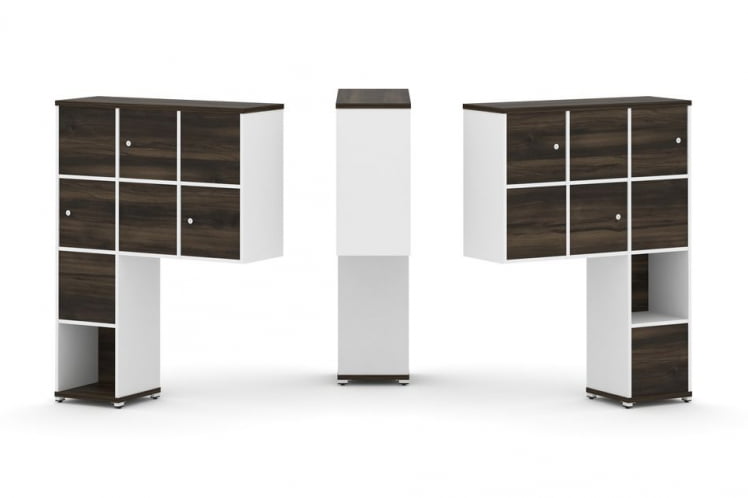 Надставка на стол высокая двухсторонняя + задняя стенка (8 шт.) + распашной фасад (6 шт.) CONCEPT CN.DNV-002 Дуб Мали Белый бриллиант Белый металл_0