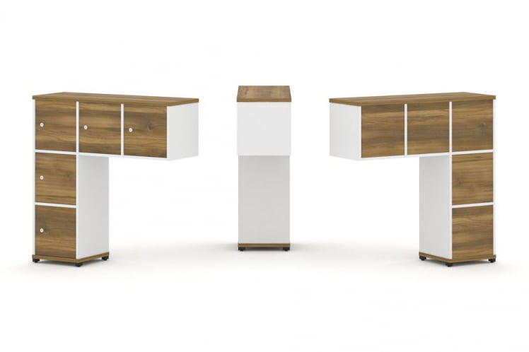 Надставка на стол низкая односторонняя + задняя стенка (5 шт.) + распашной фасад (5 шт.) CONCEPT CN.ONN-007 Сандал Янтарный Белый бриллиант Черный металл_0