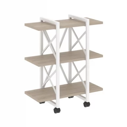 Стеллаж на колесных опорах - 3 полки LOFT  VR.L-MST.K-3.4V Металл белый Дуб Аттик_0