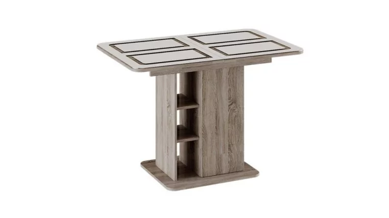 Стол обеденный Мюнхен тип 1 Дуб Сонома трюфель/Стекло бежевое с рисунком_0