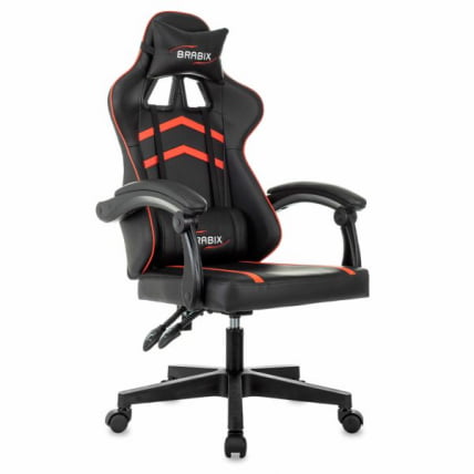 Кресло компьютерное BRABIX Shooter GM-123, 2 подушки, экокожа, черное/красное_1