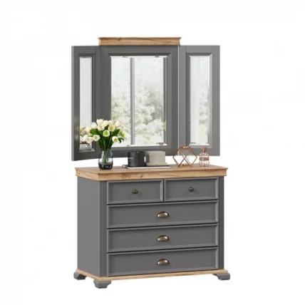 Комод с 5 ящиками с распашным зеркалом Амели Оникс серый_2