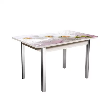 Стол нераздвижной 1,2 Победа, СТЕКЛО, опоры полуовал ХРОМ, Беленый дуб/R008_78933_0