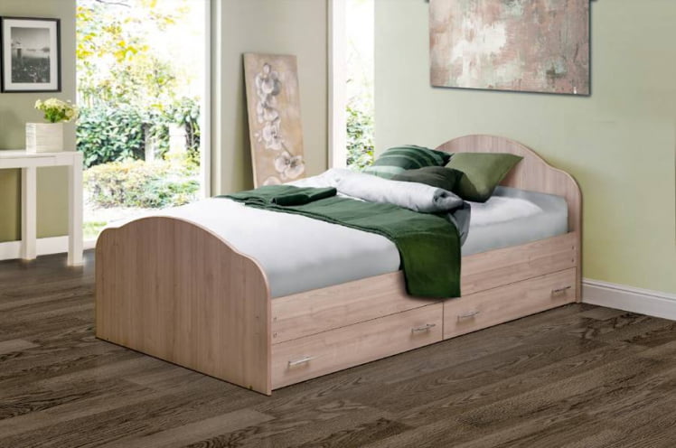 Кровать с ящиками на уголках №1 ЛДСП 1200*2000 Ясень Шимо темный_0