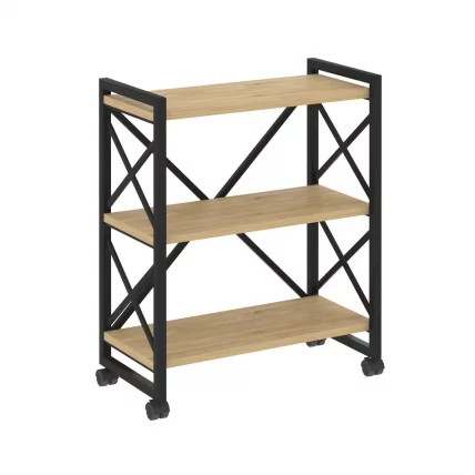 Стеллаж на колесных опорах - 3 полки LOFT  VR.L-MST.K-3.8 Металл черный Тиквуд светлый_0