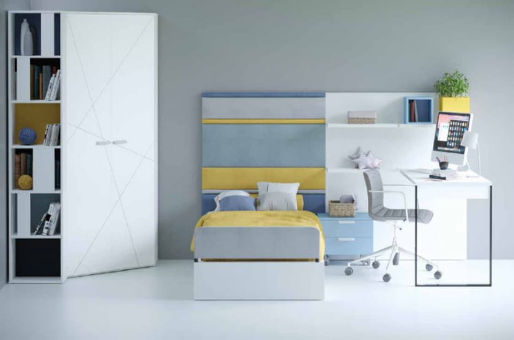 Комплект мебели для детской Милтон №2 Белый Шенилл Капри синий_0