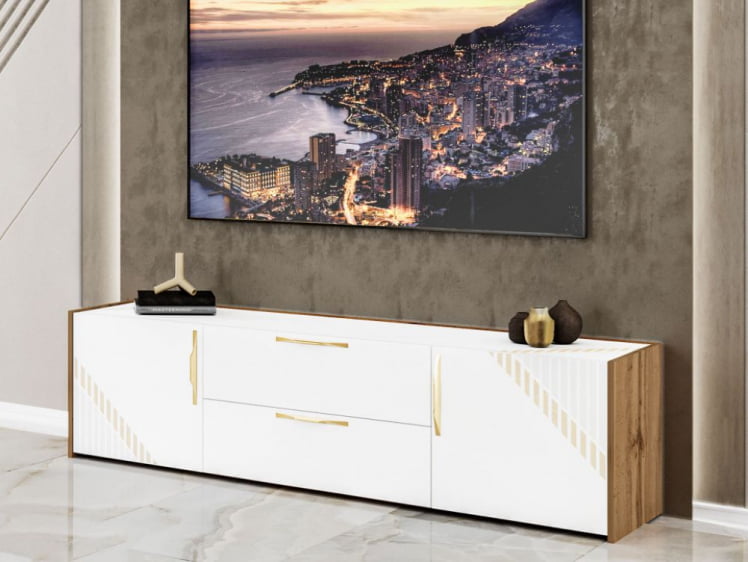 ТВ-тумба Монако 606.03 Дуб Вотан / Белый шпон/ Альпийский белый_0