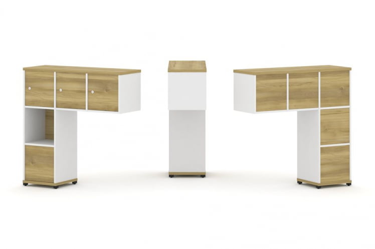 Надставка на стол низкая односторонняя + задняя стенка (5 шт.) + блок с 1-м ящиком (1 шт.) + распашной фасад (3 шт.) CONCEPT CN.ONN-006 Дуб Винченцо Белый бриллиант Черный металл_0