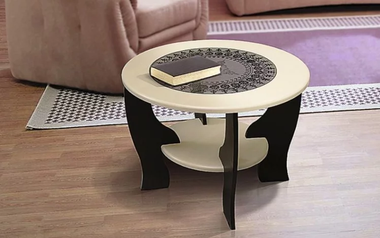 Стол журнальный со вставкой из стекла круглый Сандал белый-венге_0