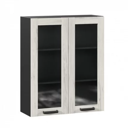 Шкаф кухонный 800 высокий со стеклом Винченца ЛД 234.460.000.087 Черный Дуб Крафт белый_0