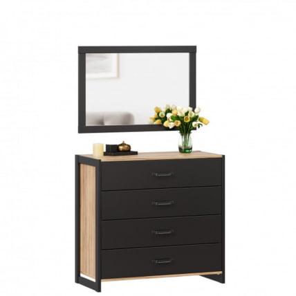 Комод с 4 ящиками с зеркалом Техно 05 Дуб Золотой Черный_2