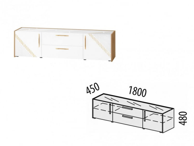 ТВ-тумба Монако 606.03 Дуб Вотан / Белый шпон/ Альпийский белый_1