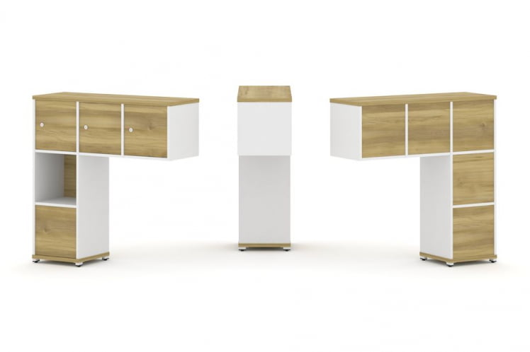 Надставка на стол низкая односторонняя + задняя стенка (5 шт.) + блок с 1-м ящиком (1 шт.) + распашной фасад (3 шт.) CONCEPT CN.ONN-006 Дуб Винченцо Белый бриллиант Белый металл_0