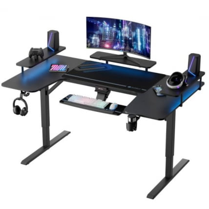 Стол для компьютера (для геймеров) U-образной формы с электрической регулировкой по высоте и трансформируемыми полками Eureka U-71_2