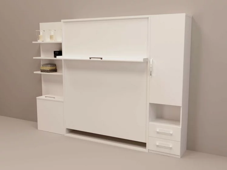 Шкаф-кровать Смарт 1 с полками 1400 правый Ясень шимо темный_0