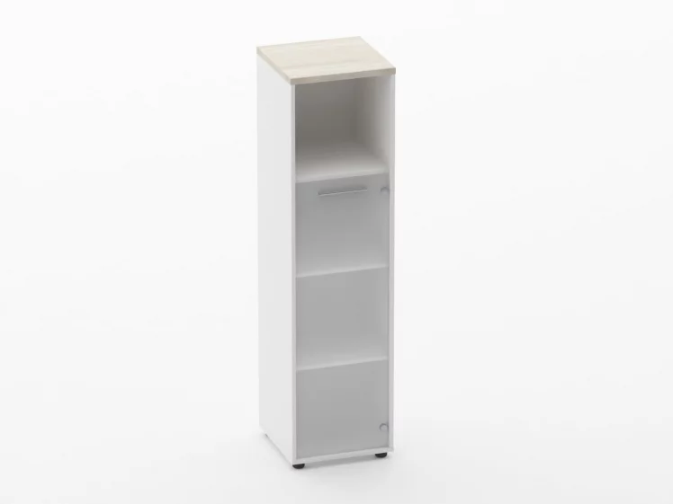 Шкаф 3 узкий 1 стеклянная дверь, с нишей Deka 10.16.16Пр Дуб Сантана светлый/Белый_0