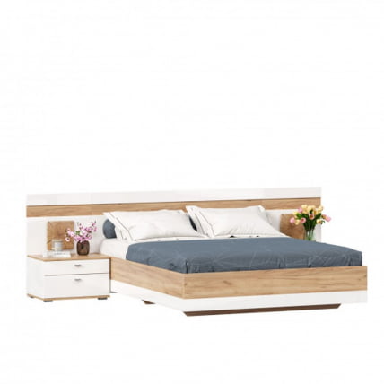 Кровать двуспальная 1600 с тумбами с подъемным механизмом и декоративным щитом Фиджи 018 Дуб Золотой Белый_0