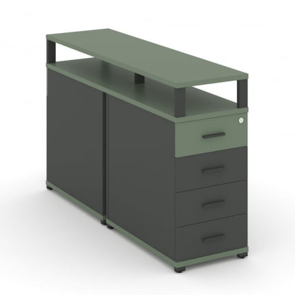 Тумба двухсторонняя опорная приставная с 4-мя ящиками и надставкой CONCEPT CN.DTGO-003 B/W Кобо Антрацит_0