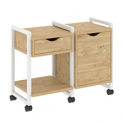 Тумба на колесных опорах наборная. Вариант №3 LOFT VR.L-TN-3.K Металл белый Тиквуд светлый_0