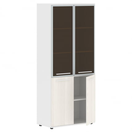 Шкаф комбинированный  с дверьми в металлической раме ЕДИС ЕХCС 85.7 Ясень Траун Белый Белый / EDIS EHCS_1
