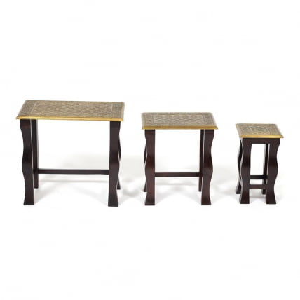 Комплект 3 столика Secret De Maison BRAHMA ( mod. ND-009) дерево манго/латунная чеканка, 56х36х50, 41х30х45, 24х24х40_2