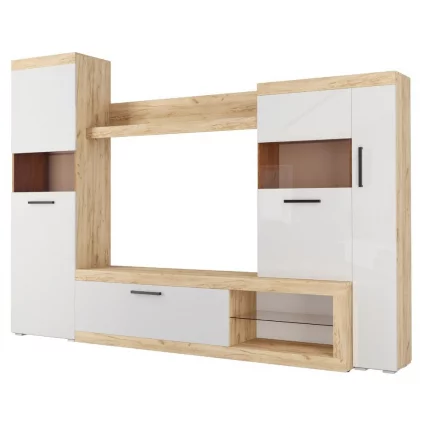 Стенка Бастон Дуб вотан/Белый глянец_0