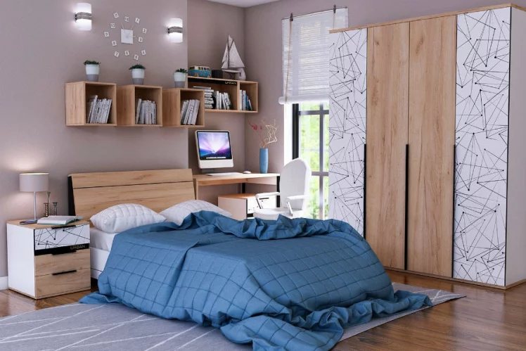 Кровать 1200 Урбан ЛД 528.020.000 Дуб золотой/Чёрный/Белый/Розовый_1