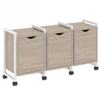 Тумба на колесных опорах наборная. Вариант №5 LOFT VR.L-TN-5.K Металл белый Дуб Аттик_0