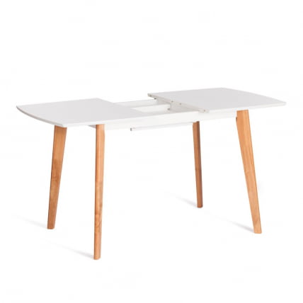 Стол обеденный раскладной Claire столешница МДФ, опоры дерево гевея, белый / натуральное дерево, 110+30 x 75 x 75см_9